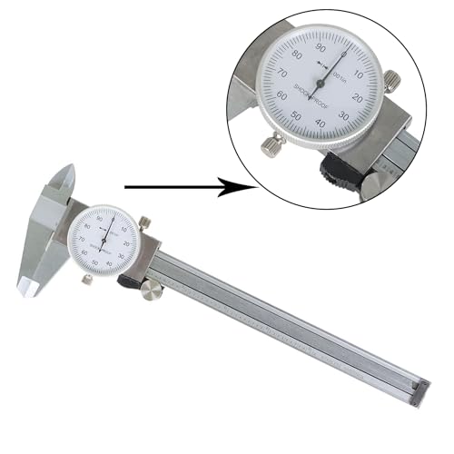 0-6 inch Dial Caliper Measuring Tool Imperial Stainless Steel 4-Way Dial Caliper 0.001" Shockproof with Plastic Case