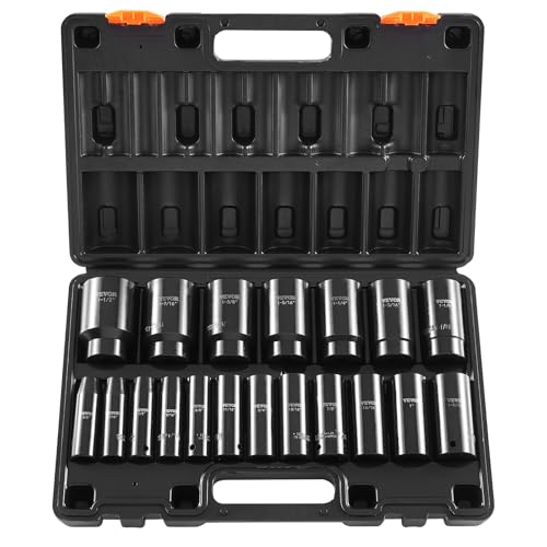 VEVOR Impact Socket Set 1/2 Inches 19 Piece, Deep Socket, 6-Point Sockets, Rugged Construction, Cr-V, 1/2 Inches Drive Socket Set Impact 3/8 inch - 1-1/2 inch, with a Storage Cage - size: 1/2" 19PCS Deep