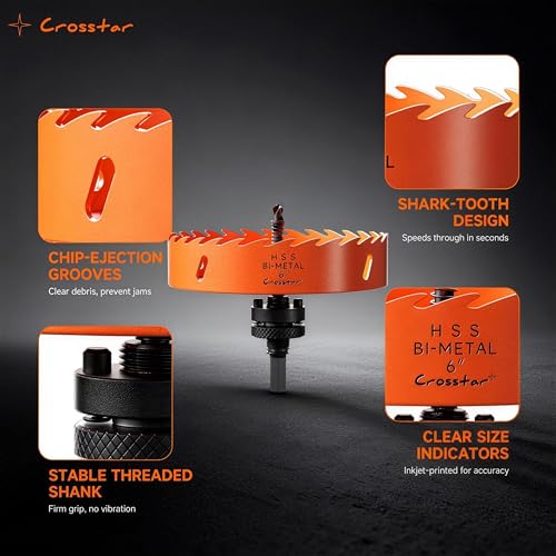 Crosstar 12Pcs Hole Saw Kit for Recessed Lights, with Dust Bowl Catcher