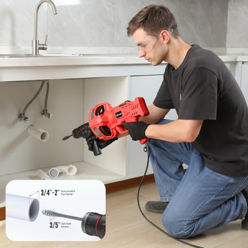 POPULO 120V Corded Electric Drain Snake Auger, 23Ft Auto-Feed with GFCI