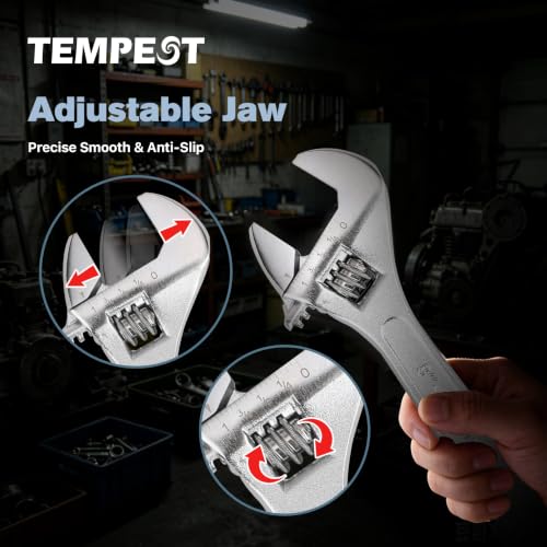 Tempest 8 Inch Adjustable Wrench, High-Torque Carbon Steel Wrench with Metric Scale,for Plumbing, Automotive Repair and Home DIY - size: 8 Inch
