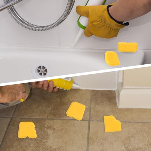 Tinoaly 10pcs Silicone Cramer Spreader Caulking Tool Kit, Sealant Profiling Finishing Smoothing Tool Caulk Remover Grout Scraper Mastic Applicator for Kitchen Bathroom Floor Window Sink (Yellow) - color: Yellow