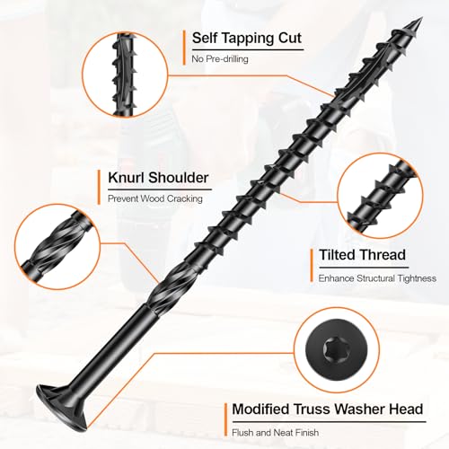 #9 x 3 Deck Screws, 500 Pcs Star Drive Wood Screws - color: Black, size: 3 Inch