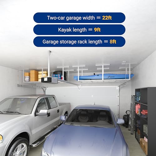 FLEXIMOUNTS 3x8 Overhead Garage Ceiling Storage Rack Organization, White - color: White, size: 3x8 ft