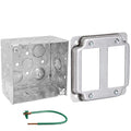Pack of Box and Cover 4'' Square Electrical Box, 2-Gang Rocker Switch, Exposed Work Cover, Crushed Corners, Welded Construction, Ten 1/2'' and Six TKO Knockouts, Raised Ground, 2-1/8'' - size: 2-Gang Rocker