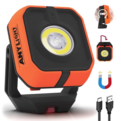 Work Light, Magnetic Rechargeable Light with 4 Modes, 150°Rotation - color: Orangey