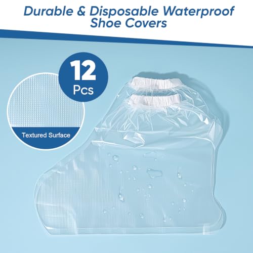 Heavy-Duty Waterproof Shoe Covers, 12 Pcs Disposable Rain Covers with Wide Elastic Band for Men & Women, One-Size Shoe Covers for Indoor and Outdoor Use