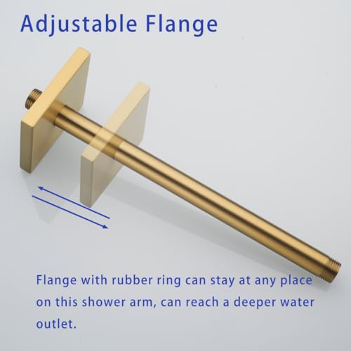 Wall Mounted Stainless Steel Shower Head Extension Arm Bathroom Accessories 12 Inch Champagne Bronze,SW-91038-12CB-SQ. - color: Right Angled Square Flange-12" Champagne Bronze