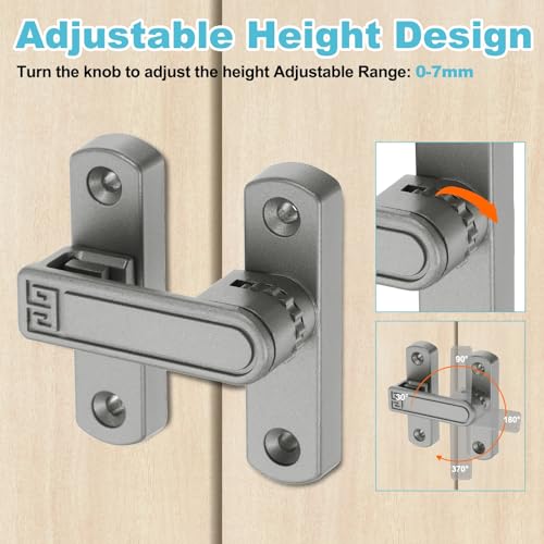 uxcell 2Pcs Barn Door Lock, Zinc Alloy 90/180 Degree Flip Gate Latches, Adjustable Security Sliding Door Latch Lock with Screws for Cabinet, Bathroom, Window, Garden, Gray with Sticker - color: Gray