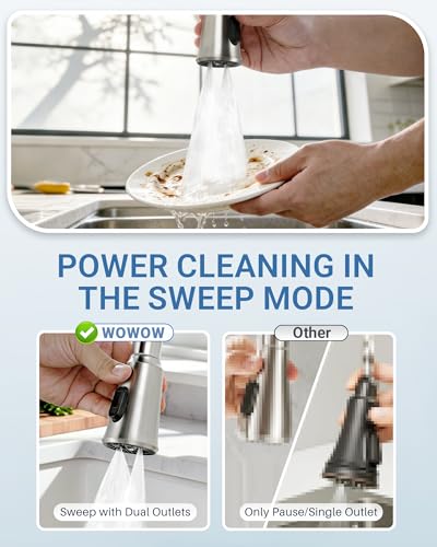 WOWOW Kitchen Faucet Head Replacement – 304 Stainless Steel 3-Mode Pull Down Spray Head with 13 Adapters, Compatible with Moen Delta Kohler American Standard, Easy DIY Install, Brushed Nickel - color: Brushed Nickel