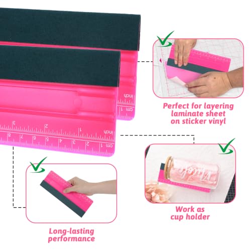 Wallpaper Smoothing Tool, Professional Vinyl Squeegee with Ruler | Felt Squeegee for Vinyl Decals Sticker Paper Wallpaper Window Film Tools (Pink, 8inch) - size: 8inch