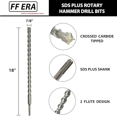7/8 Inch x 18 Inch SDS Plus Rotary Hammer Drill Bit, Carbide Tipped for Brick, Stone, and Concrete (7/8" x 18") - size: 7/8" x 18"