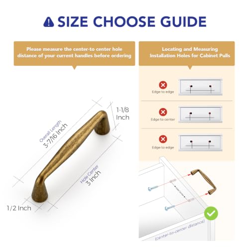 Ravinte Antique Brass Cabinet Handles Solid Handles,3 Inch,10 Pack - color: Antique Brass, size: 3 Inches Hole Center