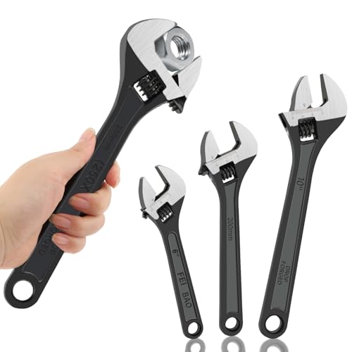 NINEFOX Adjustable Wrench Set 3 Piece Wide Jaw 6 8 10 In for Plumbing Auto