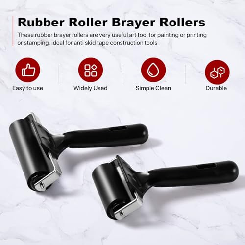3 Pack Printmaking Brayers - Premium Brayer Rollers for Crafting, Hard Rubber Roller Brayers, Vinyl Roller Ink Paint Brush for Wallpapers Stamping Gluing Application (2.4’’, 4’’, 7.9’’) (Black)