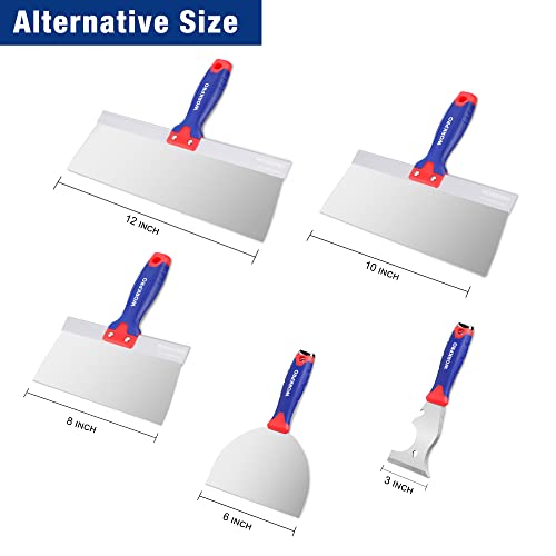 WORKPRO Drywall Tools, Stainless Steel Taping Knife 8 in 1 Painting Scraper with Mud Pan, Spackle Knife Set for Drywall Repairing, Paint Scraping and Wallpaper Removing
