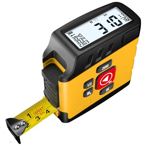 ACPOTEL Digital Tape Measure 16ft, LCD Display, 6 Metric & Imperial Units | Retractable Measuring Tape, Rechargeable, 1/16" Precision, 20-Value Memory, Midpoint, Area/Volume Calc for Pro & DIY Use - color: Yellow