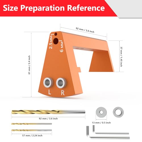 Undermount Drawer Drilling Guide - Durable Aluminum Drill Angle Guide w/Steel Inserts - Drill Guide Jig for Blum Tandem & Drawer Slide – Ideal Woodworking Tools Includes Drill Bits, Collars & More