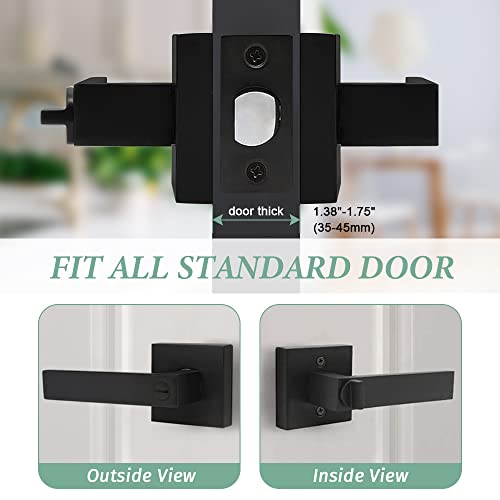 SUNTAI Privacy Door Lever Keyless Matte Black Interior Bathroom/Bedroom Handle Door Lockset,Reversible for Left Right Side Handed,5 Pack - size: 5
