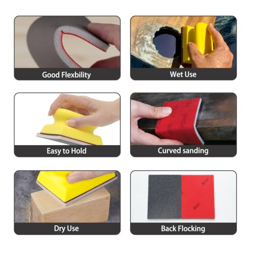 Sanding Block Set, 26Pcs Sanding Sponges with A Hand Tool Reusable 3×4 Inch Wet Dry Foam Sanding Blocks for Wood, Furniture, Metal & Drywall (80-3000 Grit Kit)