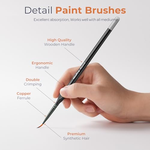 Nicpro 10 PCS Detail Paint Brushes Set, Miniature Brushes for Fine Detailing & Art Painting - Acrylic, Watercolor, Oil, Models, Paint by Numbers, Craft - size: 10PCS - Detail