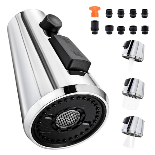 ALEASHA Pull Down Spray Head for Kitchen Faucet,3-Function Sink Spray Nozzle with 9 Adapters,Kitchen Faucet Head Replacement Compatible with American Standard Faucets,Chrome - color: Chrome