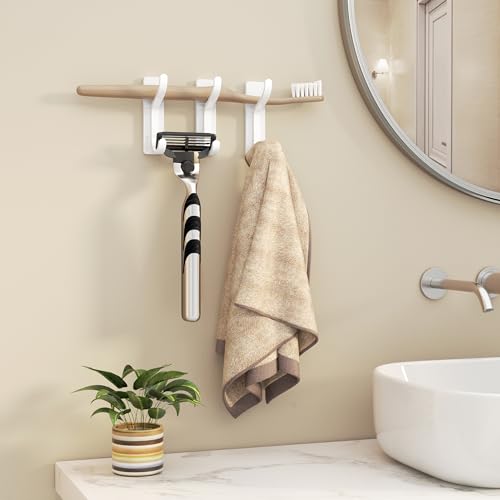 Adhesive Wall Hooks for Towel/Coat,13Lb Strong Stick-On Hooks, White 6 Pack - color: White, size: 6 Pack