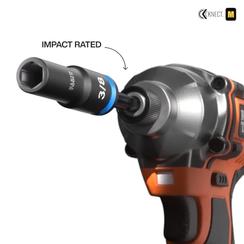 Klein Tools 65109IMPCT KNECT Deep-Well 3/8-Inch Drive Impact Socket Set, SAE, 9-Piece Tool Set with Impact Driver Adapter, Multi-Purpose Wrench Adapter, Color-Coded, MODbox Socket Organizer - style: 9-Piece SAE Set