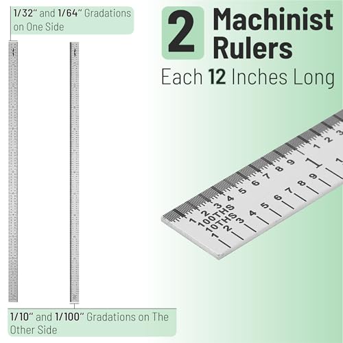 Mr. Pen- Machinist Ruler, 12 Inch, 2 Pack, Stainless Steel Imperial - style: 12 inch, 2 Pack
