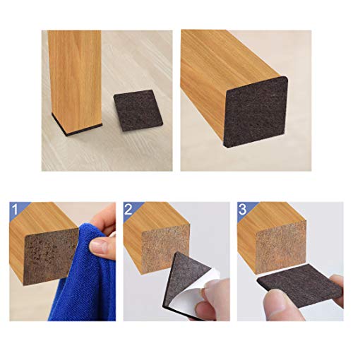 uxcell 32pcs Furniture Pads Square 1 1/4" Self-stick Anti-scratch Felt Pads Reduce Noise for Chair Feet Floor Protector Brown