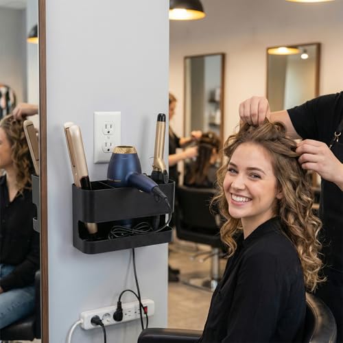 MyGift Wall Mount Salon Hair Tool Organizer with 3 Slots, Black Metal - color: Black, size: Medium