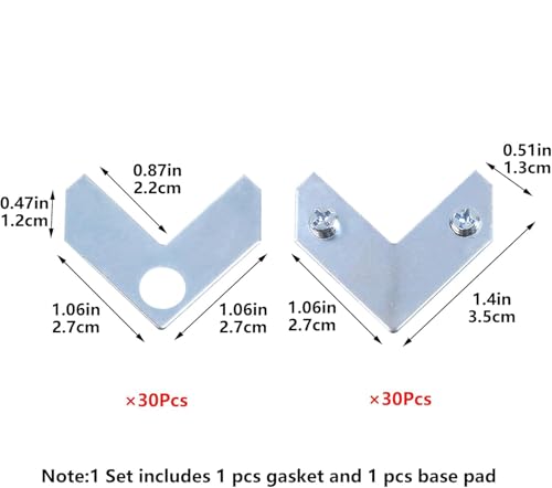 Geesatis 20PCS L-Shaped Corner Brace Plate, 35 x 13 mm Metal Picture Frame Bracket, Silver Tone Flat Plate Fastener for Shelves, Cabinets, Photo Frames, DIY Furniture – Includes Screws & Gaskets