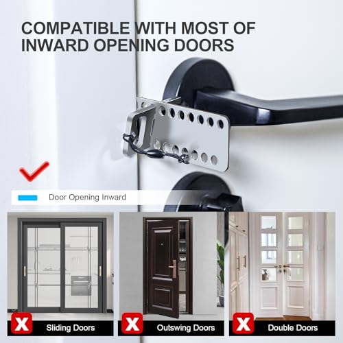 Portable Door Lock for Travel - Hotel Door Locks for Travelers Security, Stainless Steel Door Safety Locks from Inside, Apartment Door Security Devices Magnetic Door Jammers