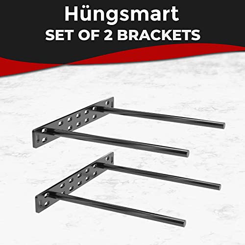 Set of 2 Floating Shelf Brackets 11 inch Multiple Mounting Location Baseplate/Heavy Duty Black Painted Mild Steel Bracket Hidden Wall Shelves Support Hardware Mount Kitchen/Nursery Decor(10 inch Rods) - size: 10 inch Rod