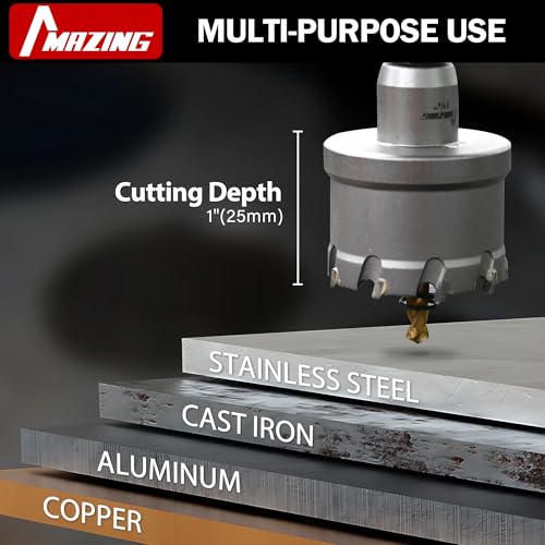 MAZING 16PCS TCT Hole Saw Kit for Hard Metal, 5/8"-2-1/8" Carbide Tungsten Carbide Tipped Hole Saw Set, Heavy Duty Hole Cutter Set for Cutting Stainless Steel, Iron, Copper, Aluminum, Sheet Metal
