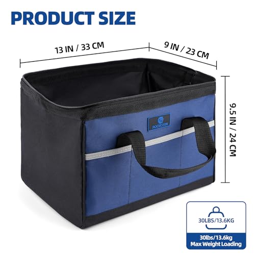 Tool Bag 13'', Wide Mouth Tool Organizer for Tool Storage, Heavy Duty and Water Proof, Blue & Black - size: 13 inch