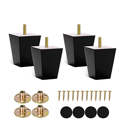 Michanco 3 Inch Black Sofa Legs Set of 4 Square Tapared Wood Furniture Feet for Couch Sofa Ottoman - size: 3 Inch Black