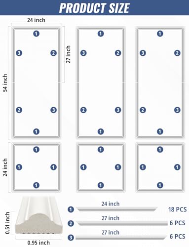 Peel and Stick Wall Molding Kit, 3 Set Pre-Cut Wainscoting Panels