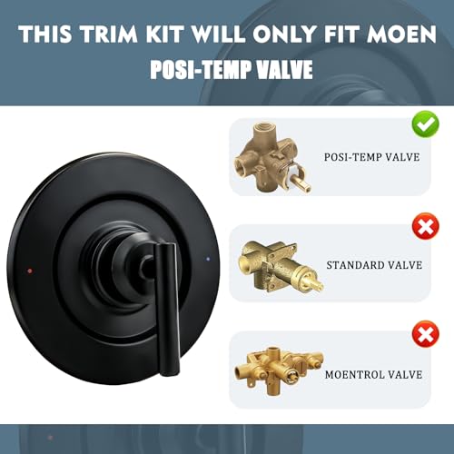Replacement for Moen T2901BL Gibson Posi-Temp Valve Trim Kit, T2901bl valve trim kit, Black Shower Lever Handle, Durable Solid Metal, Matte Black (Note: not included 2510 valve) - color: Matte Black