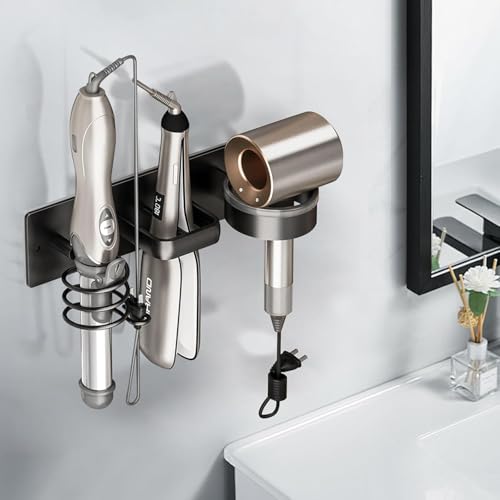 Wall Mount Holder For Dyson Hair Dryer and Straightener,3 IN 1 Universal Blow Dryer Holder Organizer