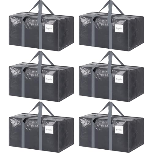 6 Pack Extra Heavy Duty Large Moving Bags with Strong Zipper, Gray - color: Gray, size: 6 Pack