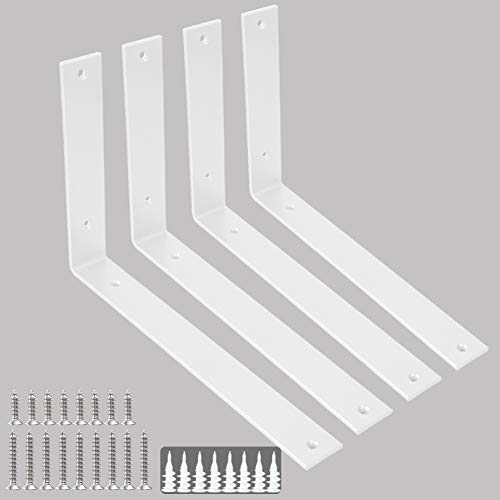 Shelf Brackets 12 Inch Wall L Brackets 4PCS Heavy Duty for Shelves Metal White Rustic Industrial Brackets for DIY Opening Shelves Project Hardware Included - size: 12 Inch, style: White-4 Pack