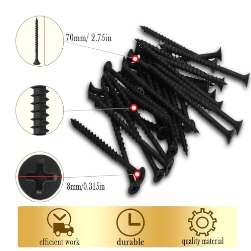 Coarse Thread Drywall Screw, #8 x 2-3/4", Black Phosphate Coated, Bugle Head Phillips Drive, Fast Self Tapping, Sharp Point, Ideal Screw for Drywall Sheetrock, Wood, and More, 35 Pieces - size: #8 x 2-3/4-Inch