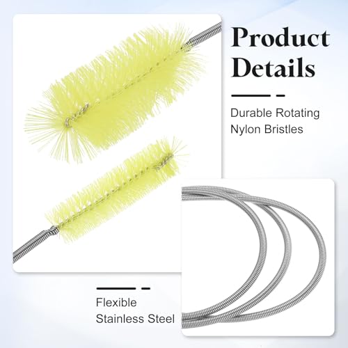 HARFINGTON 3pcs Flexible Long Drain Brush Straw Cleaner Set 35.4" Stainless Steel Double Ended Hose Brush with 8" Nylon Long Tube Pipe Cleaning for Fish Tank Sink Pipe, Yellow - color: Yellow, size: 90cm