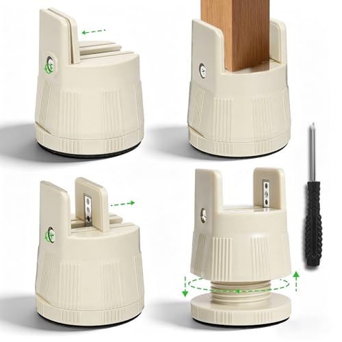 4 Pack Adjustable Furniture Risers 2.36" to 3.15", Heavy Duty Bed Risers with Clamp Design, Clamp-On Levelers for Chair Table Sofa Cabinet Legs, Furniture Height Extenders Leg Lifts (Beige) - color: Beige