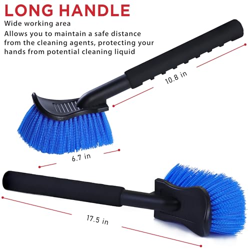 TAKAVU 17.5in Tire Brush, Stiff Bristle Long Handle, Heavy Duty (Blue) - color: Blue
