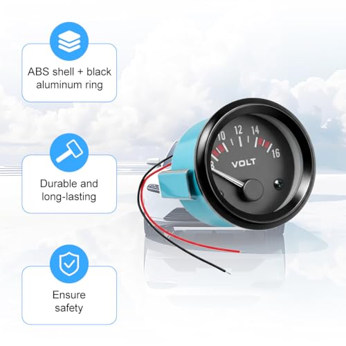 2" 52MM DC12V Car Voltage Gauge Meter, 8-16V Pointer LED Electrical Vehicle Voltmeter Gauge, Automotive Power Volt Meter Replacement, Universal for SUV Automobile Truck