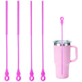 Silicone Straw Cleaner Brush, 4Pcs Reusable Straw Brush Set with Extra-Long Design for Cleaning Thin Metal Straws and Wider Milkshake Straws （6mm+9mm Purple) - color: Purple