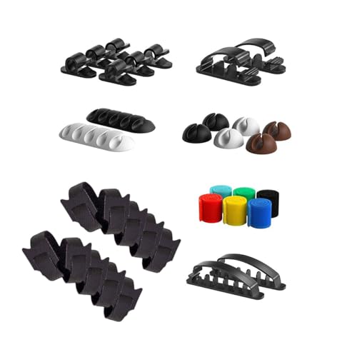 34pcs Cord Management Organizer Kit, Reusable Cable Ties Wire Organizer Set with Self-Adhesive Cable Clips for Desk Computer TV Home Office