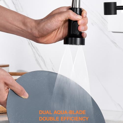 TIORIY Kitchen Faucet Head Replacement Black, with 15 Adapters Plastic Pull Down Faucet Spray Head, 3 Modes Pull Out Kitchen Sink Sprayer Nozzle, Matte Black - color: Matte Black, style: Blade Spray